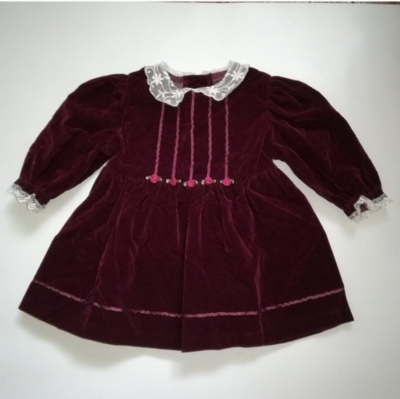 Vintage Retro Maroon Christmas Holiday Dress Baby Girl Size 6-9 months - Picture 1 of 11